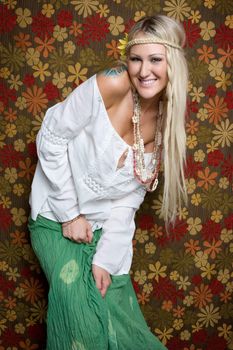 Beautiful smiling blond hippie woman