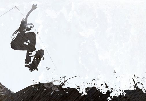 A grungy skateboarding layout with plenty of negative space for your text.