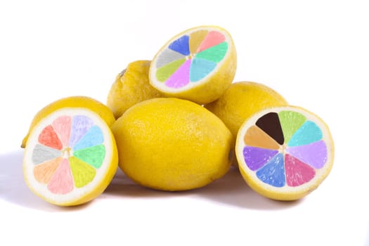 Close up view of bunch of lemons isolated on a white background.