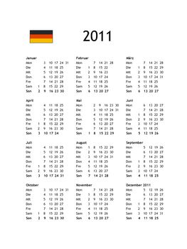 German calendar of year 2011 - black text on white background