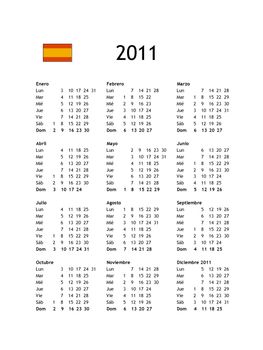 Spanish calendar of year 2011 - black text on white background