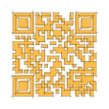 Render of a QR code (quick response) on a white background. Note: this qr-code is fake