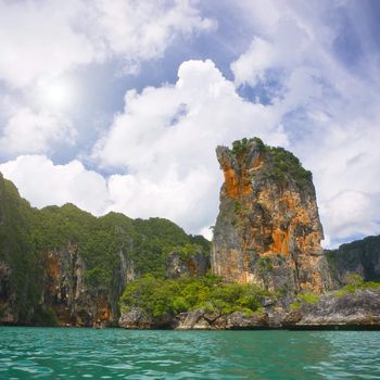 Cliff and emerald  sea in Krabi province, Thailand 