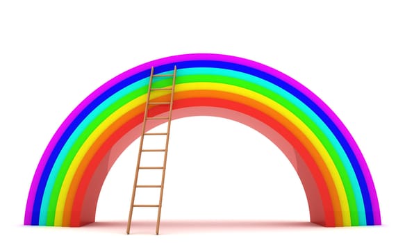 3d rainbow and ladder isolated on the white background