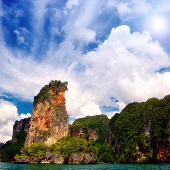 Sea, sky and cliffs in Krabi province, Thailand 