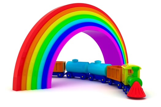 Toy train under rainbow bridge