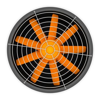 3d ventilator with orange blades isolated on the white background