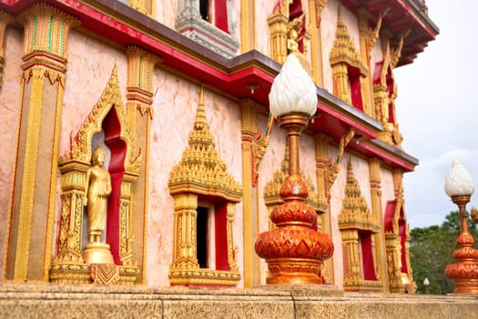 Ornate facade of a buddhist temple, Thailand