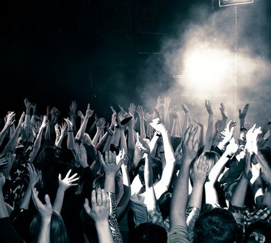 Concert crowd, hands up, toned