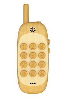 Wooden mobile phone isolated on white background. High resolution 3D image.