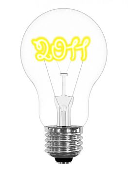 Lightbulb with sparkling 2011 digits inside isolated on white. High resolution 3D image