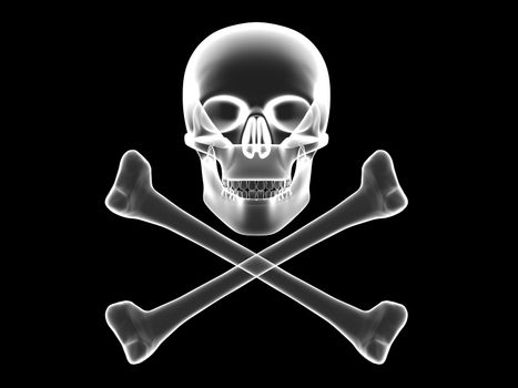 Jolly Roger, skull and crossbones x-ray silhouette. High resolution 3D image