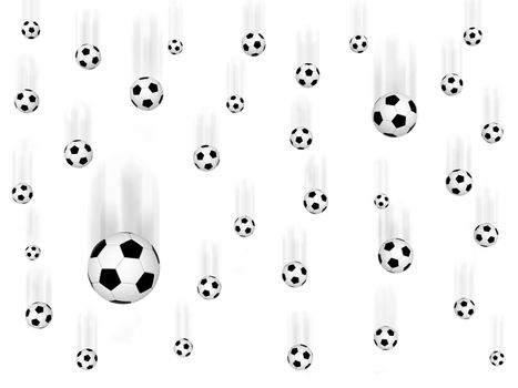 Falling soccer balls on white background. High resolution  3D image