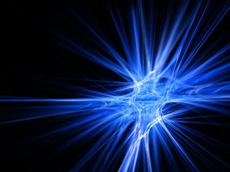 Blue fractal star burst on black background. High resolution abstract image