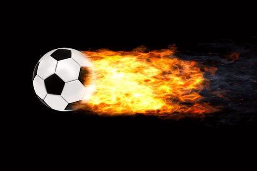 Soccer ball in flames on black background. High resolution 3D image