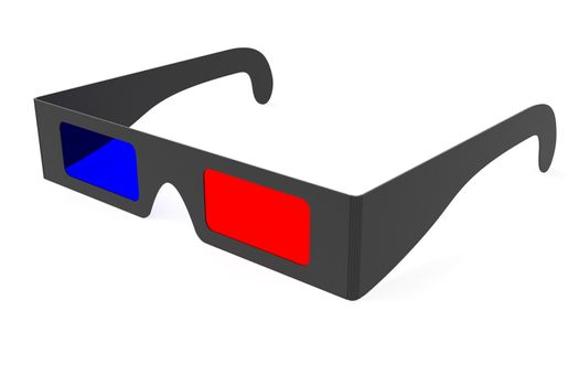 Anaglyph 3D glasses isolated on white background. High resolution 3D image