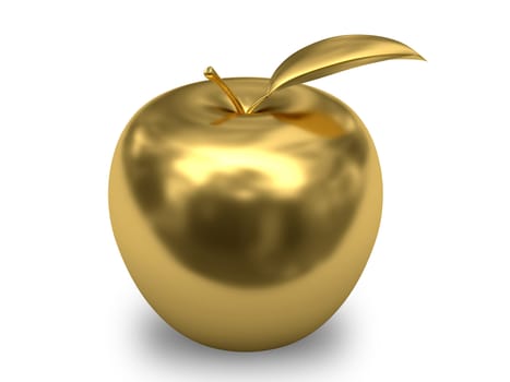 Golden apple on white background. High resolution 3D image.