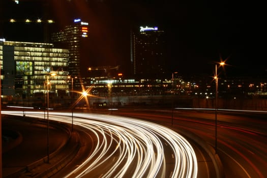 Cars driving in Oslo at Night.