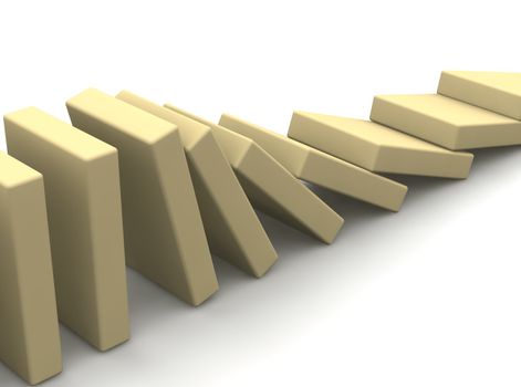 Beige falling blocks in row. 3d rendered illustration.