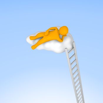 Man lying on cloud in the sky. 3d rendered illustration.