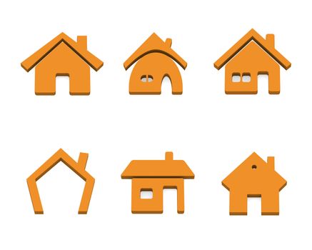 Set of 6 house 3d rendered icon variations