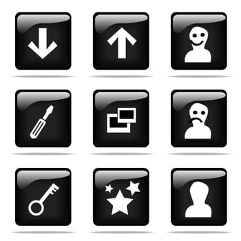 Set of glossy buttons with icons. Black and white series.