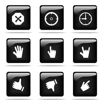 Set of glossy buttons with icons. Black and white series.