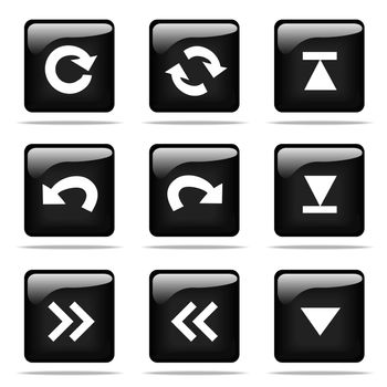 Set of glossy buttons with icons. Black and white series.