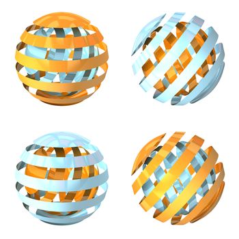 4 abstract orange anb blue spheres. 3d rendered illustration.