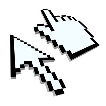 Computer hand and arrow cursors. 3d illustration