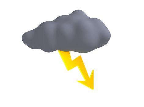 Storm cloud with thunderbolt isolated on white. 3d rendered illustration.