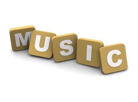 Music text. 3d rendered illustration isolated on white.