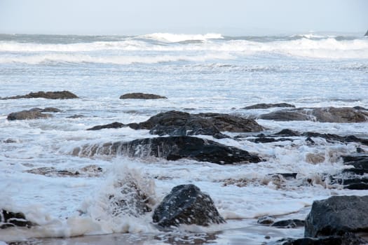 sweeping waves during a storm of the west coast of ireland