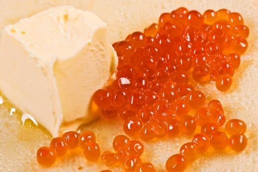 food series: red caviar with butter and pancake