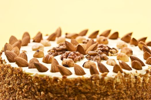 macro picture of cake with almonds and nut