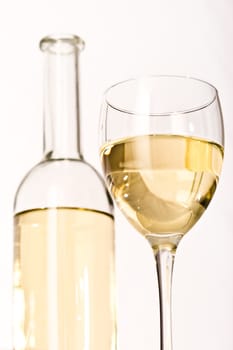 drink series: white wine glass and bottle over white