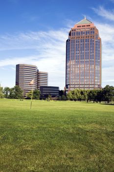 Golf Course in front of skyscrapers - Itasca, Illinois.