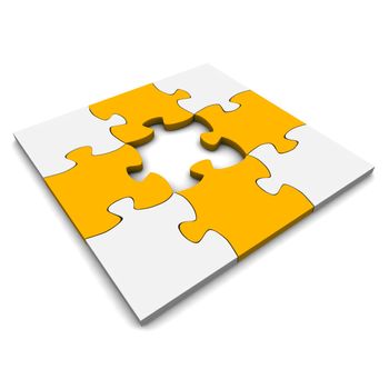 Jigsaw puzzle with missing piece. 3d rendered illustration.