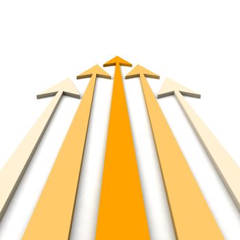 Orange arrows. 3d rendered illustration.