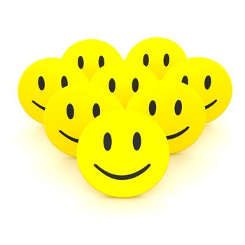 Group of smileys. 3d rendered illustration isolated on white.