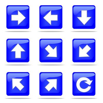 Set of arrow blue buttons, 9 directions and reload icon