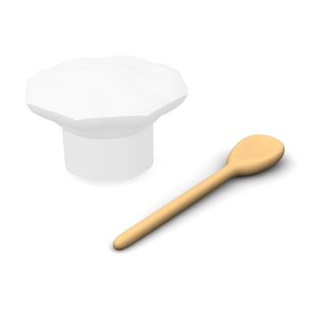 Cook cap and spoon. 3d rendered illustration.