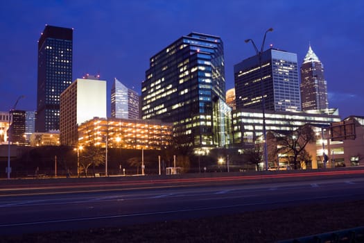 Night in downtown Cleveland, Ohio.