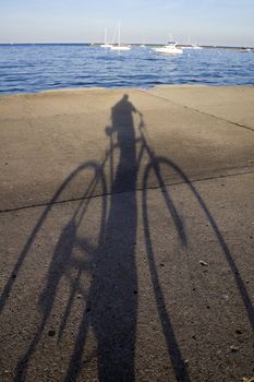 Biking by Lake Michigan in Chicago.