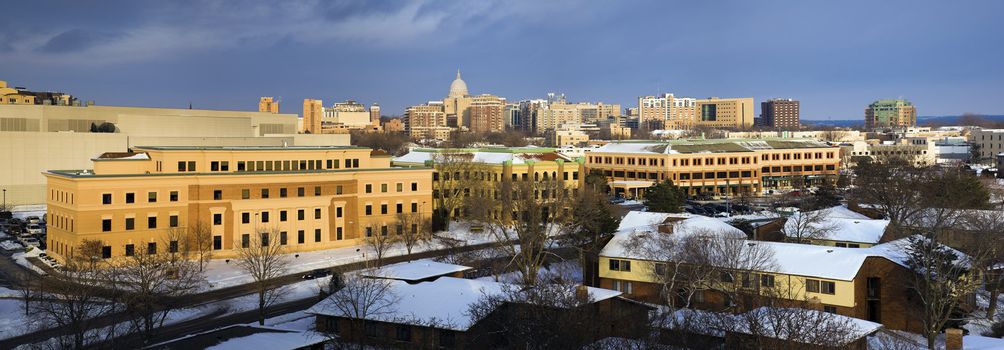 Panoramic view of Madison, Wisconsin, USA. Winter time.