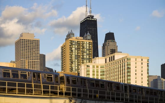 Train  in downtown of Chicago