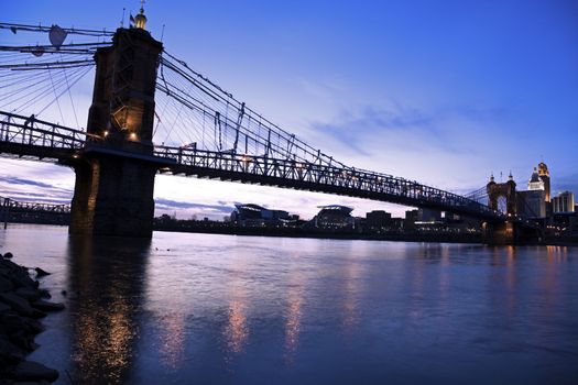 Bridge between Ohio and Kentucky. Between Cincinnati and Covington. Sunset time.