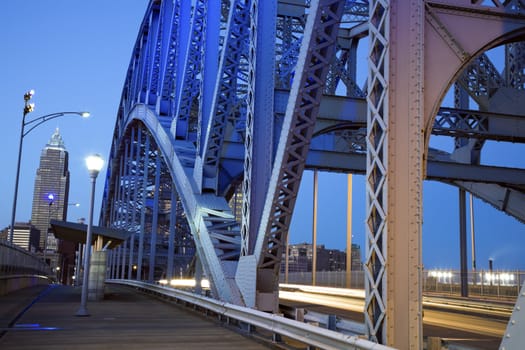 Traffic on the bridge in Cleveland, Ohio.