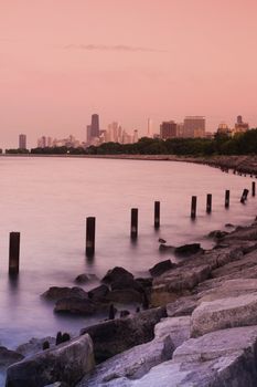 Sunset in Chicago, IL, USA.