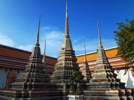 Five Pagoda on the same base at Pho temple bangkok thailand